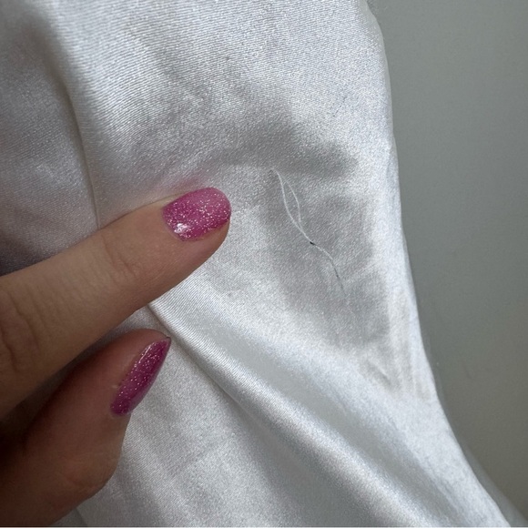 Vintage Silver Satin Slip Dress Black Lace Trim Whimsigoth Coquette Lingerie M - Picture 10 of 10